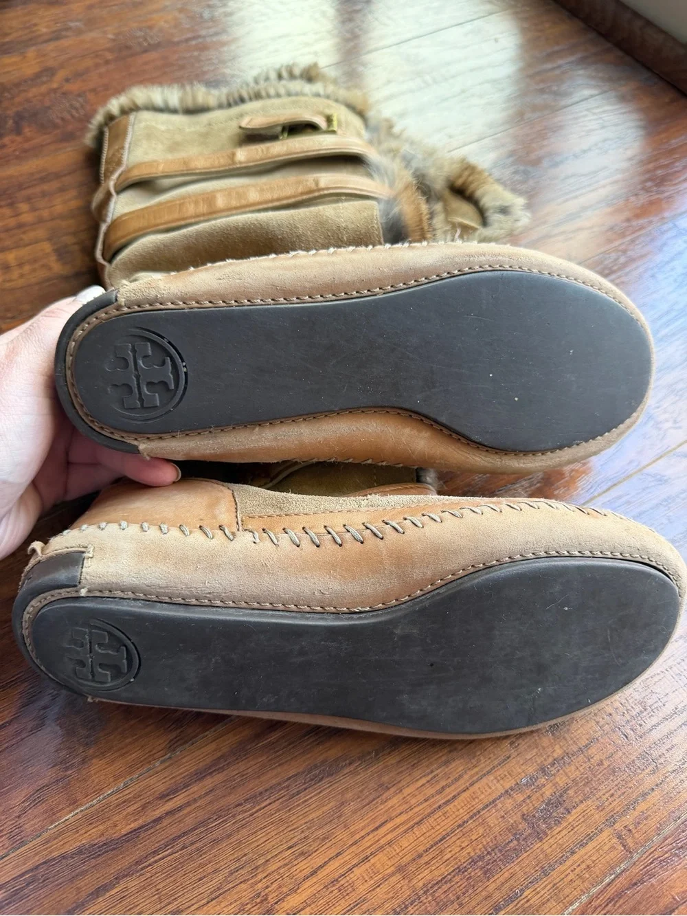 Tory Burch rabbit fur wrap Jaden leather boot no size 7.5 ditressed